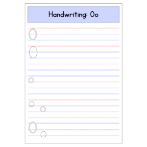 Printable kindergarten worksheet showing uppercase and lowercase letter O tracing with repeated “O o” handwriting practice lines.