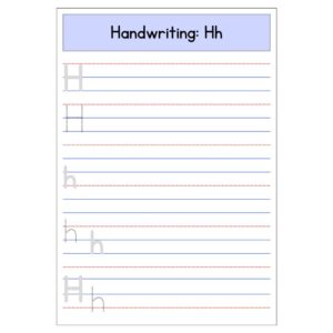 Letter H handwriting worksheet for kindergarten Free printable alphabet H tracing worksheet PDF Uppercase and lowercase H practice sheet for kids Learn to write letter H worksheet printable Preschool handwriting worksheet letter H