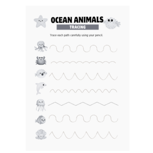 Pre-K Ocean Animals Tracing Worksheet (Free PDF Download)