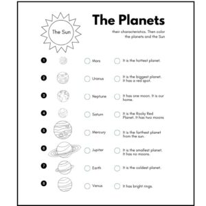 Solar system coloring worksheet for kids printable PDF Planets coloring activity with sun and space theme Preschool space worksheet with planets and sun Kids solar system cut and paste activity worksheet Printable planets worksheet for kindergarten