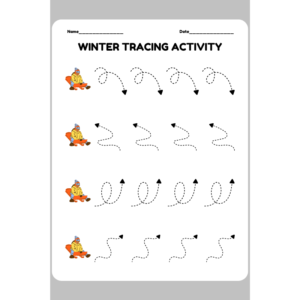 Winter tracing worksheet for preschool with curved lines Printable pre-writing tracing activity for kids PDF Preschool fine motor skills winter worksheet Tracing patterns worksheet with winter theme for kindergarten