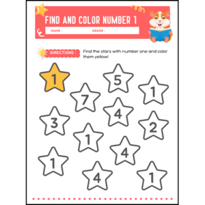 Preschool Find and Color Number 1 Worksheet (Free PDF Download)