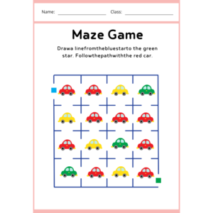 Kindergarten Car Maze Worksheet (Free PDF Download)